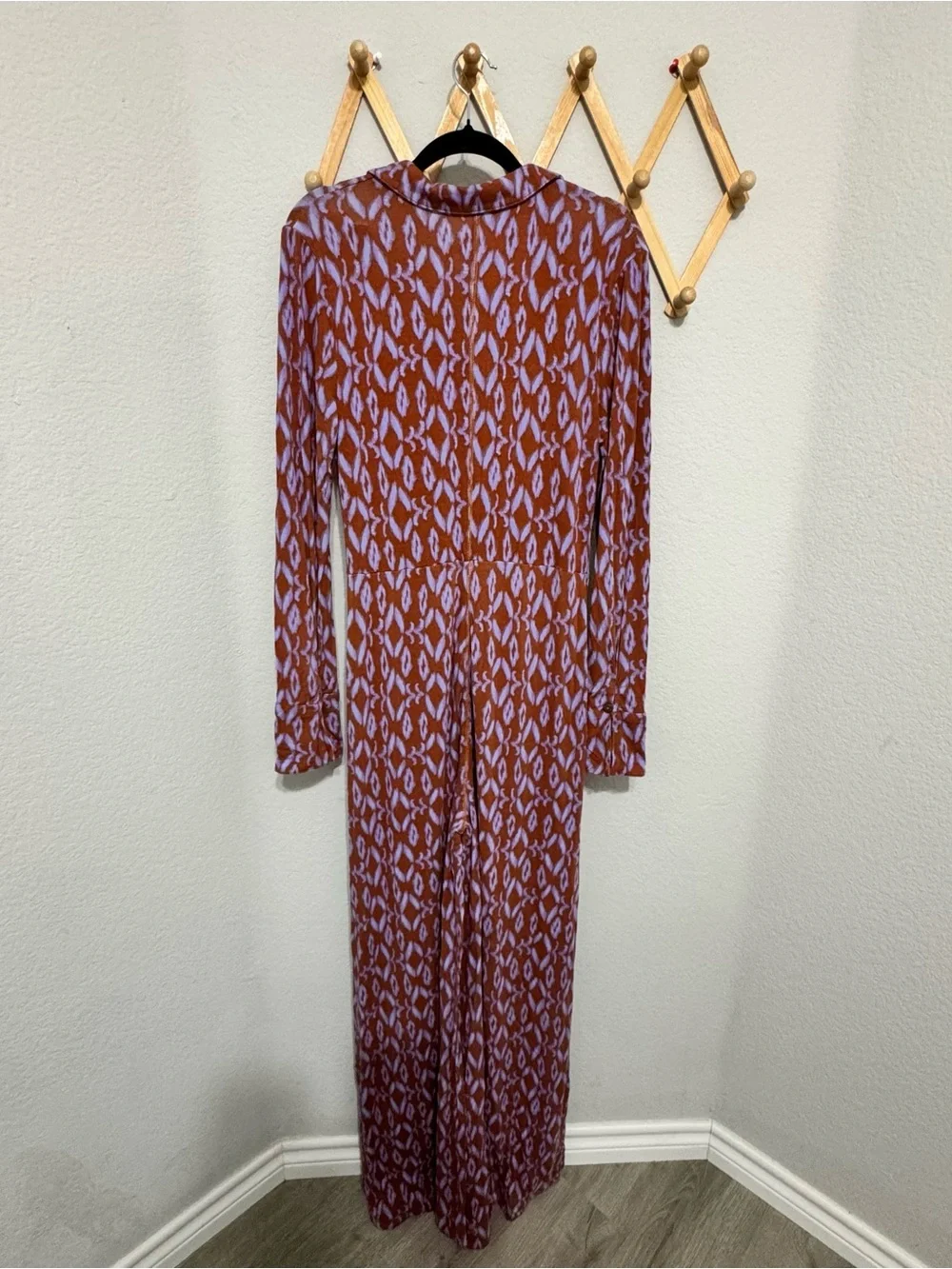 Free People Shayla Purple Orange Retro Jumpsuit Wide Leg Size Medium